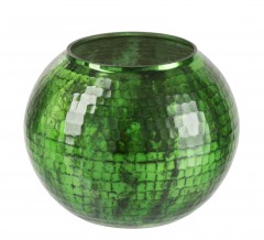 CANDLE HOLDER HAMMERED GLASS GREEN    - CANDLE HOLDERS